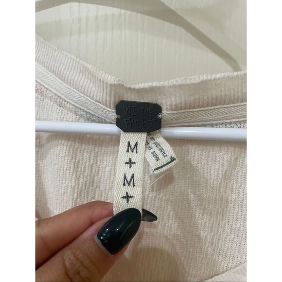 We The Free Free People Top Thermal Waffle Embroidered Henley Ivory Medium - Picture 3 of 10